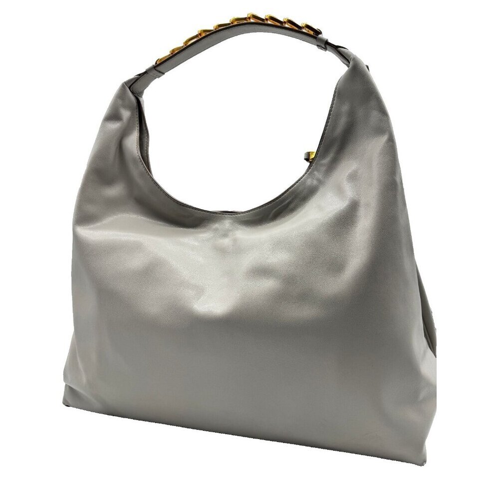 Donna Karan NY Bellmore Leather XL Shoulder Bag with bezel strap -Zinc (Used)